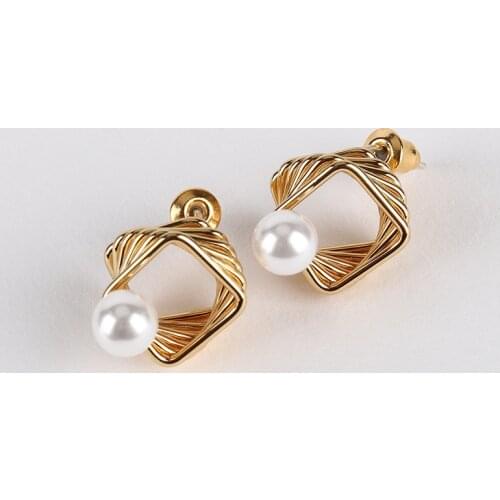 Geometry Spiral Stud Earring Simple Imitation Pearl Earrings for Women Jewelry Gift Brincos Pendiente