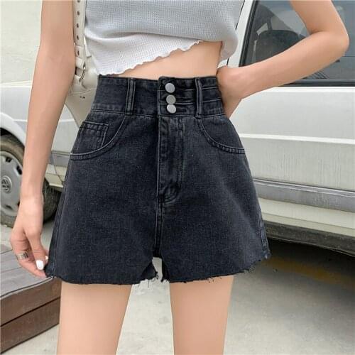 Three Buttons Summer Denim Jeans Shorts Women High Waist Wide Leg Short Pants Korean Streetwear Vintage Harajuku Shorts