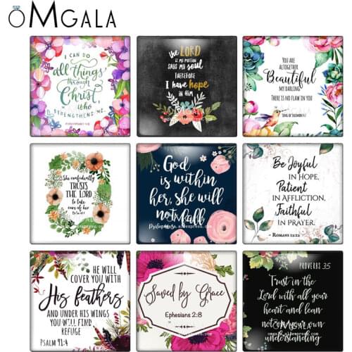 Fashion Flowers Bible Verses Phrases 10pcs 12mm/20mm/25mm/30mm photo glass cabochon demo flat back Making findings