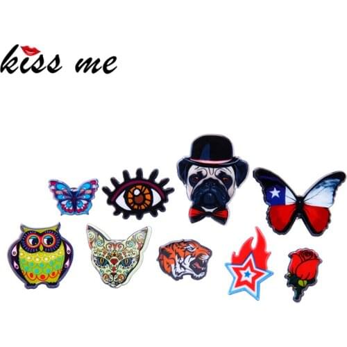 Kissme Women Cute Collar Brooch Pins Owl Butterfly Rose Leopard Tiger Eye Star Dog Acrylic Brooch New Fashion Jewelry Wholesale