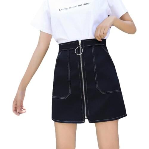 2019 Spring Summer New Short skirt Female Korean Zipper A Line Mini Skirt High Waist Slim package Hip Skirt Female Plus size