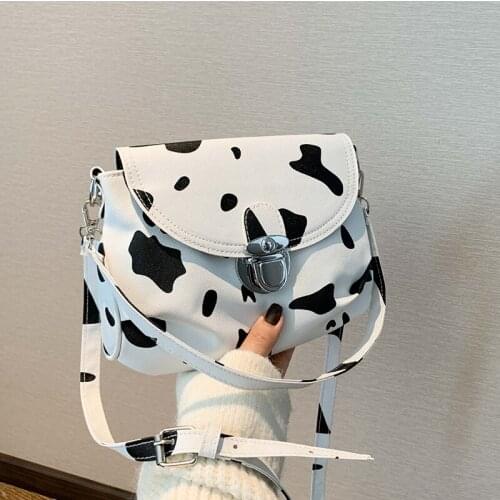 Luxury designer white cow print crossbody Shoulder Baguette bags for women 2021 ladies korean leather saddle purses bag handbags