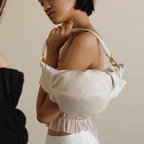 FUNMARDI Soft Leather Handbag Pleated Hobos Women Bag 2021 New Fashion Small Tote Bag Lady Brand Solid Color Clutch Bag WLHB2389