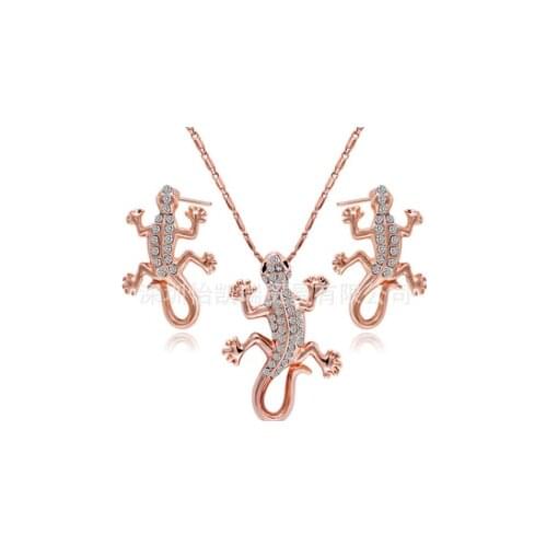 Personality House lizard crystal lover suit Necklace Pendant ring Earrings jewelry setWomen Party