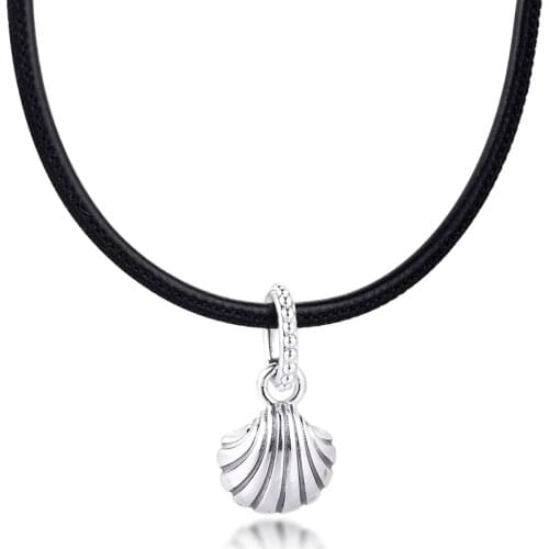 Choker Necklace Genuine 925 Sterling Silver Black Leather Seashell Pendants Necklaces for Women DIY Charms Jewelry Making