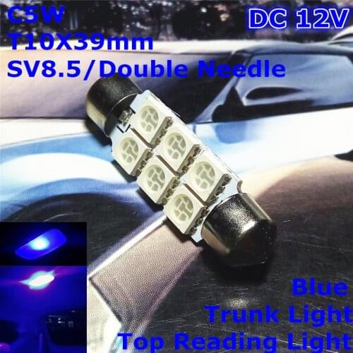 12V LED Blue Color Car Double Needle Bulb Lamp(2*3*5050 SMD Lamp)C5W 39mm for Top Reading Trunk Licence Board Light