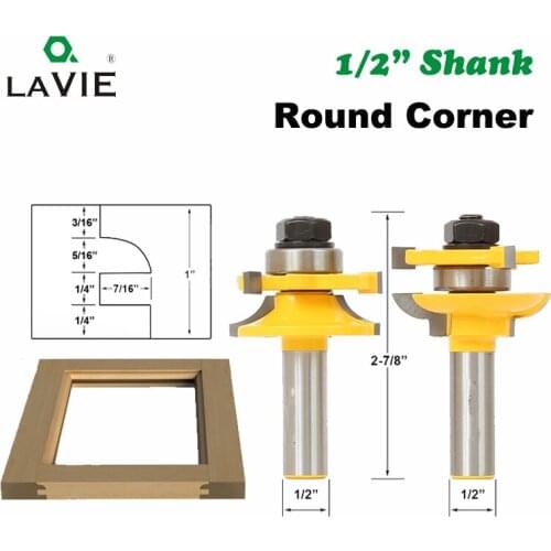 2pcs 12mm 1/2" Shank Woodwork Door Round Corner Rail & Stile Router Bit Tenon Milling Cutter for Wood Woodworking Tools MC03137