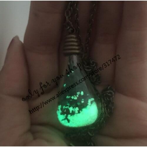 5pcs Handmade luminous Fluorescent sand nature moss necklace wish glass bottle pendant necklace 70cm