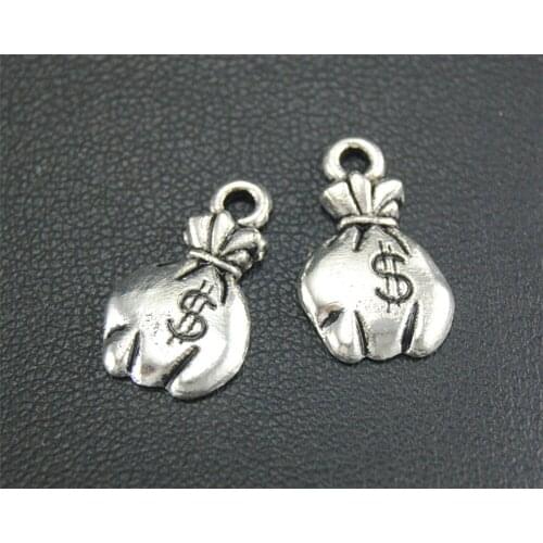 50pcs Silver Color Dollar Purse Money Bag Charm Pendant for Jewelry Making Handmade Craft 17mm A1785