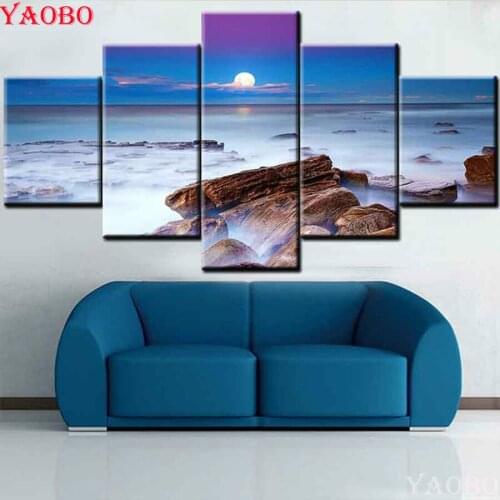 5D Full Square Round Drill Mosaic Diamond Embroidery Sunset Seascape Beach DIY Diamond Paintings cross-stitch rhinestone art