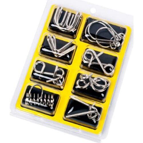 8pcs/Set Metal Montessori Puzzle Wire IQ Mind Brain Teaser Puzzles for Children Adults Anti-Stress Reliever Toys Gifts
