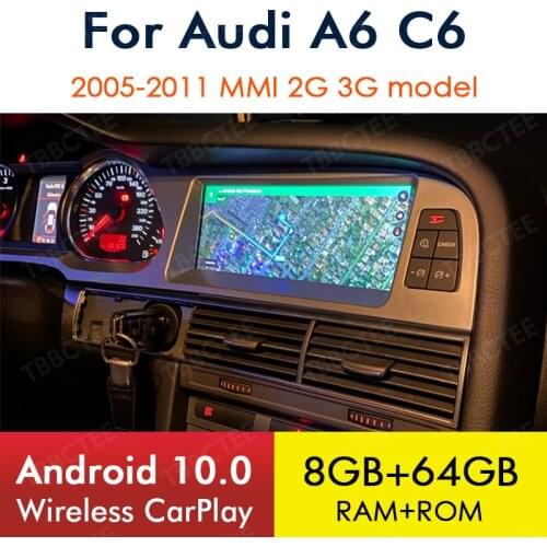 Android 10 Wireless CarPlay 8+64GB For Audi A6 C6 4f 2005~2011 MMI 2G 3G Car Multimedia Player GPS Navi Stereo WiFi Bluetooth A