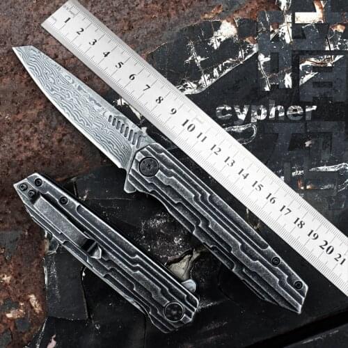 Free shipping Perfect The sharp Damascus Folding Knife Tactical Survival Knives Hunting Pocket Knife Marked Nostalgia