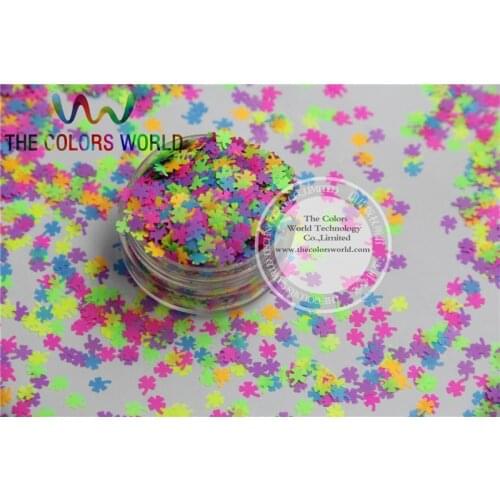 CN4-38 Mix 4 MM four leaf clover Grass Shamrock Neon Colors Solvent Resistant Glitter for Nail Polish Acrylic, DIY supplies