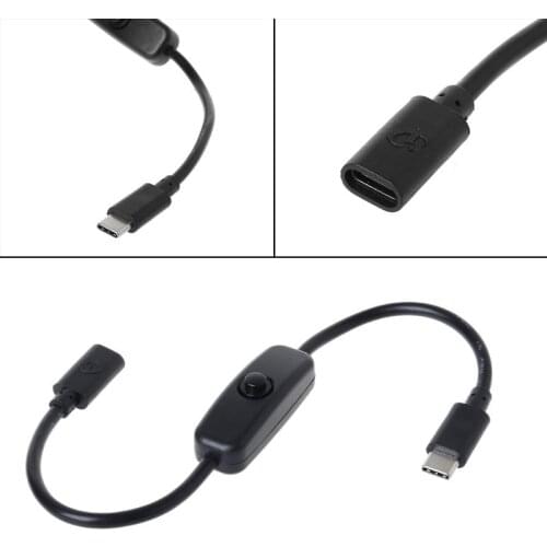 Type C Power Supply USB-C Male to Female Extension Cable On Off Switch for Raspberry Pi 4 An-droid Mobile Phone