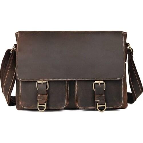 Brand Crazy Horse Leather Men Bag Trave Casual Business Vintage Ipad Mens Messenger Bag Fashion Mens Crossbody Bag bolsas male