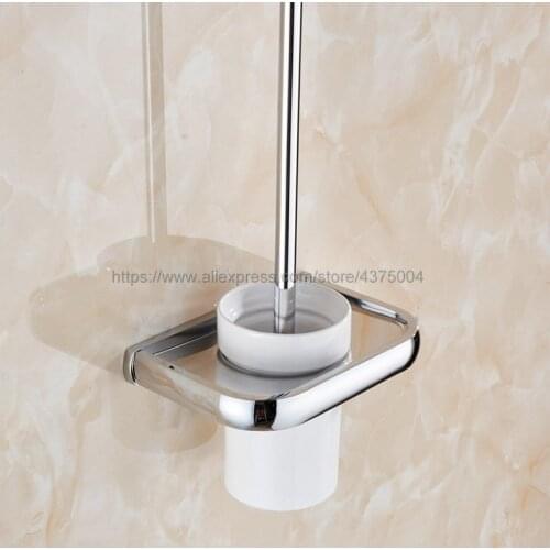 Toilet Brush Holders Chrome Toilet Brush Holder With Ceramic Cup Household Products Bathroom Decoration Nba835