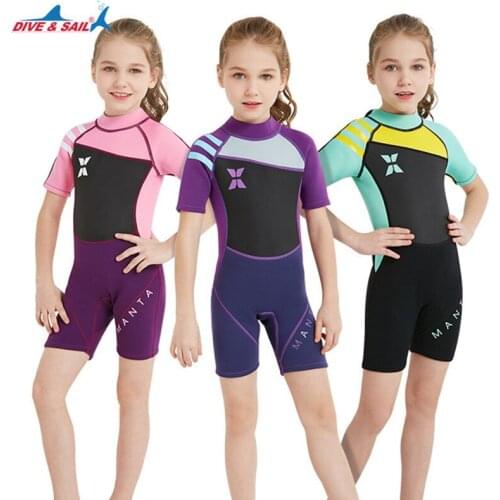Childrens Diving Suits 2.5mm SCR Neoprene Nylon Thermal Anti UV Anti Jelly Fish Girls Swimming Surfing One-piece Suits