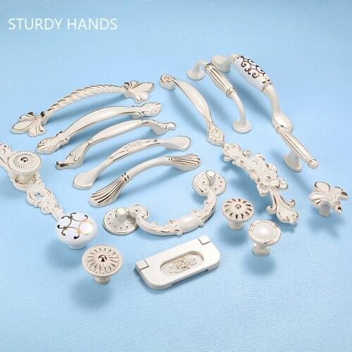 European Style White Cupboard Door Knob Zinc Alloy Furniture Handles Dresser Drawer Knobs and Handle Home Hardware Accessories