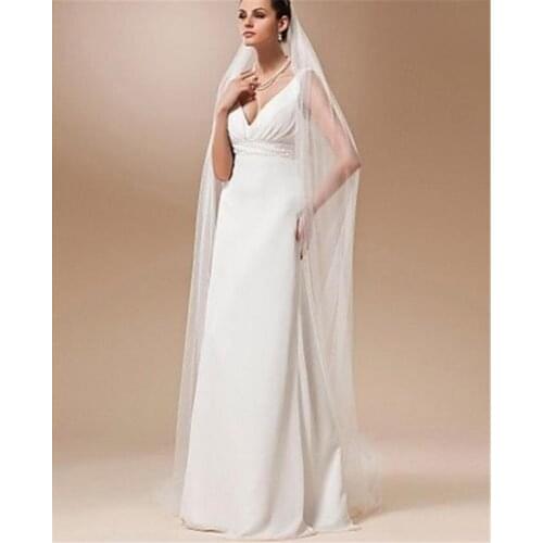 Fashion Wedding Veils Soft In Stock One Layer Chapel Length Cut Edge Bridal Veil White Ivory