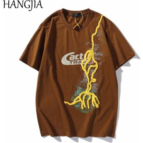 Cactus Jack Lightning Foam Printed Tshirts for Men Women Hip Hop Streetwear T Shirt Summer Couples Short-sleeved T-shirts Tees