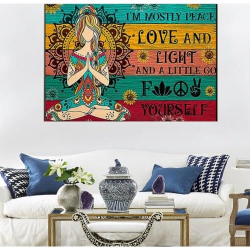 Girl Pray Peace And Love Compassion Wall Art Canvas Abstracrt Poster Gerald Holtom Anti-war Flag Living Room Bedroom decoration