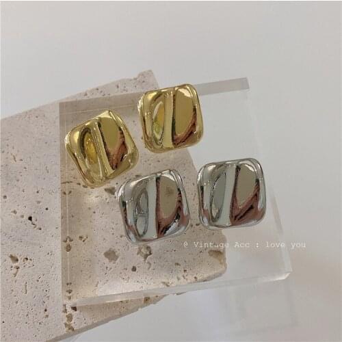 Korean Vintage Geometric Square Earrings INS Fashion Earrings With Metallic Wind-Plated Real Gold And Color Preservation