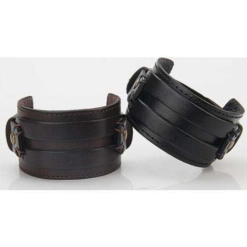 Wholesale Leather Bracelet Cuff Double Wide Bracelet Bangles Many colors for Men Fashion Man Bracelet Unisex Jewelry Gift