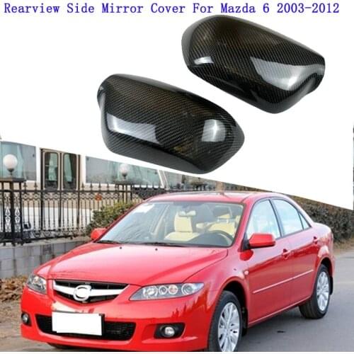 Car Wing Door Real Carbon Fiber Rearview Side Mirrors Cover Rear View Mirror Stickers Decoration Trim For Mazda 6 2003 ~ 2012