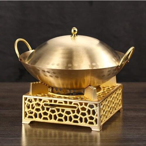 Brass dry pot boiler alcohol stove small chafing dish dry boiler pan household solid alcohol commercial copper stew hot pot