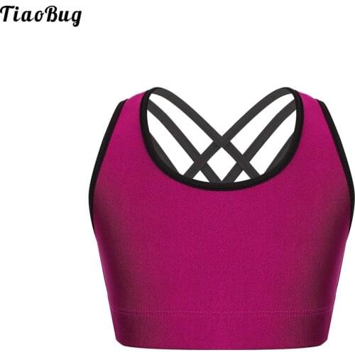 TiaoBug Summer Kids Girls Sports Bra Top U Neck Straps Cross At Rear Shockproof Active Workout Running Gym Yoga Vest