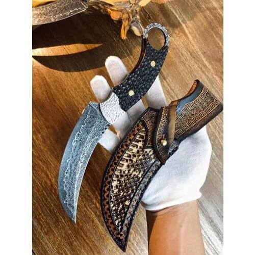 CS GO Damascus Steel Multifunctional Fixed Blade Claw Ebony Handle Tactical Outdoor Camping Karambit Knife