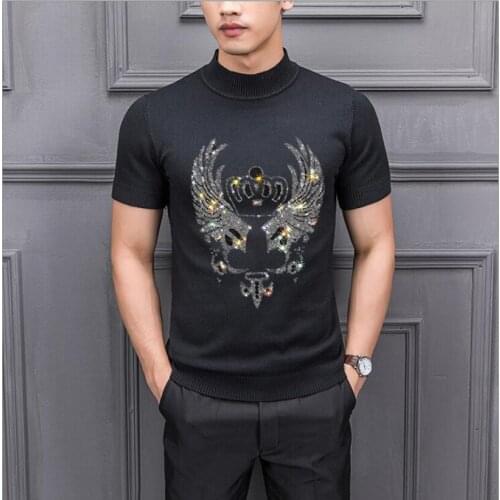 New Winter Casual Sweaters Men Cotton Breathable High Quality Diamond stone Male Short Sleeve Sweater