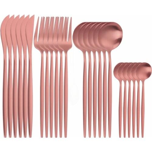 24pcs Stainless Steel Cutlery Rose Gold Cutlery Set Forks Knives Spoons Tableware Set Flatware for Restaurant Dropshipping