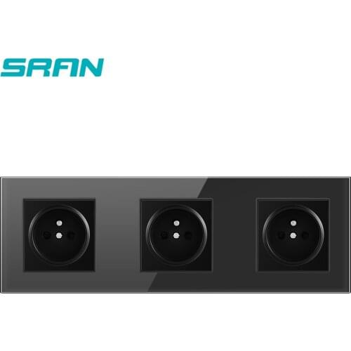 Wall 16A France Standard Multi Way Power Socket Plug Grounded Electrical Socket, triple, quadruple outlet strip Crystal Glass