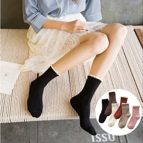 Women Kawaii Frilly Socks Harajuku Sweet Retro Lace Ruffle Socks Gilrs Bamboo Cotton Cute Calcetines Female Happy Sokken Medias