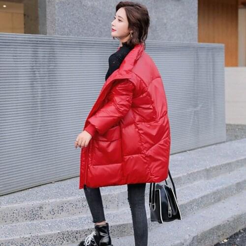 2021 New Winter Women Coat Bright Cotton-Padded Jacket Womens Mid-Length Loose Thick Parka Net Red Outerwear Multiple Colors