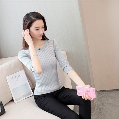 Autumn Winter New Women Sweater korean Style Pullovers Long Sleeve Soild Basic Thin Knitted Sweaters Pull Femme Sweter Mujer