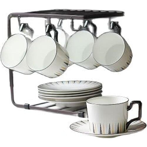 Tiaking Modern Simple Metal Iron Cup And Saucer Rack Display Stand Mug Coffee Teacup Milk Cup Drying Shelf 240*230*150mm 0.52kg