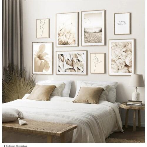 Beach Sunset Dandelion Grass Landscape poster Nordic Print Scandinavian Decoration Color Picture Painting Photography Cream