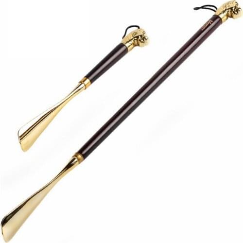Lion Head Shoe Horn Solid Wood Alloy Copper Plated Material 32CM/58CM Home Professional Upscale Gift Shoe Lifter With Lanyard