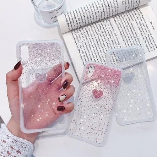 Shockproof Glitter Love Heart Soft TPU Silicone Transparent Phone Cases For iPhone 6 6S 7 8 Plus X XR XS 11 Pro Max Cover Coques