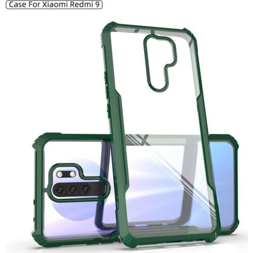 Transparent Acrylic Armor Shockproof Case For Xiaomi Redmi 9 9A 9C 8 8A Redmi Note 8 Pro Soft TPU Bumper Protective Back Cover