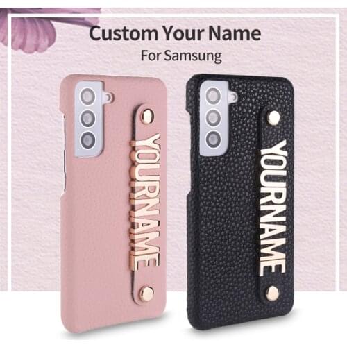 Luxury Custom Initial Name Pebble Leather Phone Case For Samsung S8 9 10 21 A50 70 A7 2018 Protection Metal Letters Phone Funda