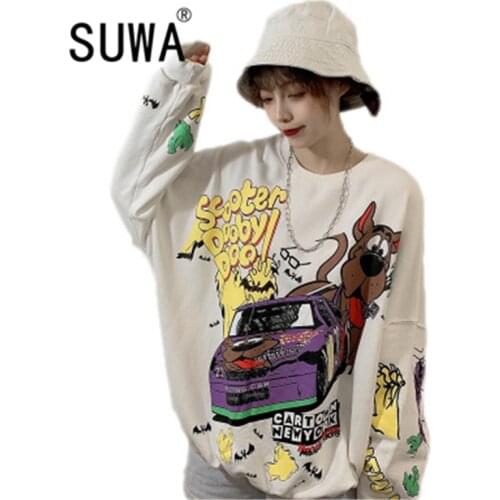 Chic Fashion Pullover Sweatshirt Women Vintage Casual Oversized Hoodie Long Sleeve BF Style Cool Girl Streetwear 2021 Fall