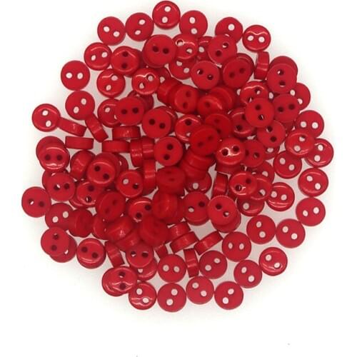 SHINE Brand 100PCs Red Resin Sewing Mini Button Scrapbooking supplies Round 2 Holes buttons decorative for clothing S1060 6mm