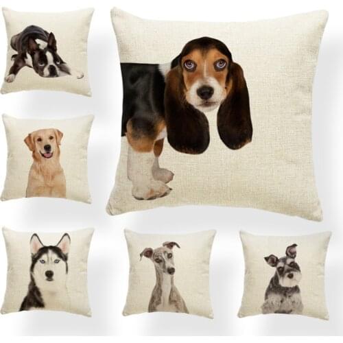 Cute Pet Dog Pillow Case Basset Hound Boston Terrier Chinese Crested Dog Sofa Decorative Cushion Cover Polyester Rest Pillow