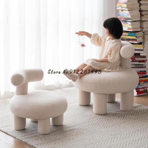Cute Lamb Fur Sofa Nordic Ins Living Room Single Children Sofa Chair Creative Low Stool Shoe Stool Reading Chair