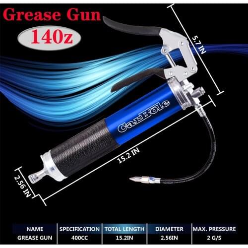 6000 Psi Grease Gun Pistol Grip w/ 18" Flex Hose Manual 14oz Heavy Duty Professional Lubricating Cartridge Greas Lube Refillable