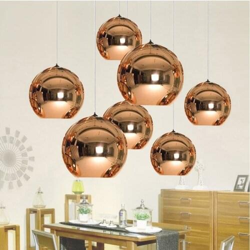 Modern Glass globe chandelier gold silver copper lamp mirror chandeliers for hallway bar Kitchen Island lustre suspension lamp